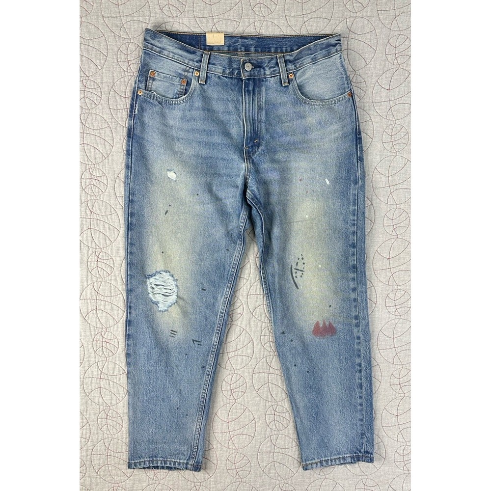Levi's 550 92' Jeans Relaxed Taper Denim Distressed Retro Paint Men's Size 33x30